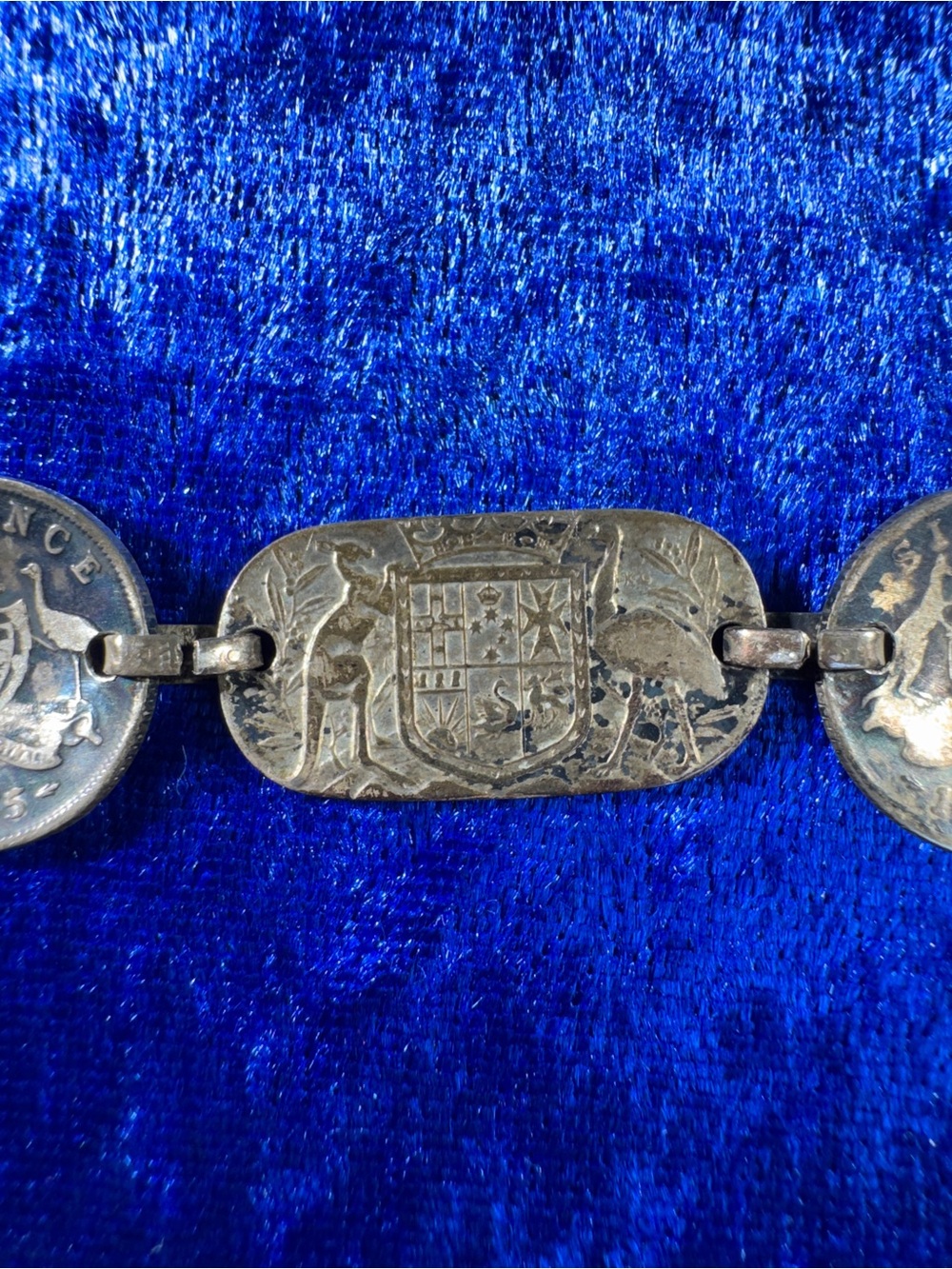 VTG 1944 WWII Australia Trench Art Pence Coin Sweetheart Bracelet